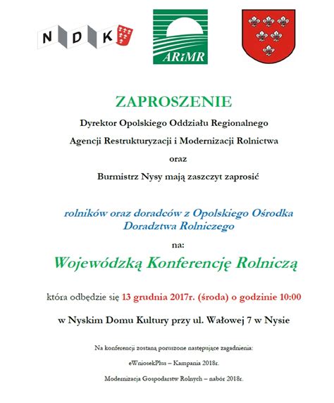 Zaproszenie na Wojewódzką Konferencję Rolniczą Urząd Miejski w