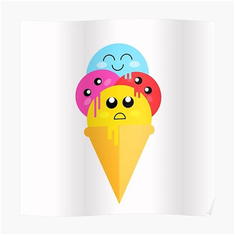 Ice Cream Fanatic Colorful Kawaii Ice Cream Cone Poster By