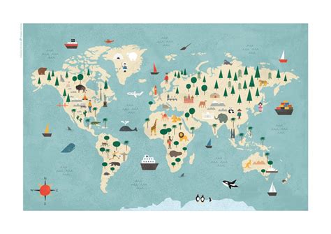 Illustrated World Map for Kids Watercolor Landmarks Continents - Etsy