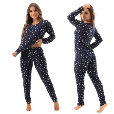 Kit Pijamas Longo Estampado Frio Feminino Liganete Inverno Donna