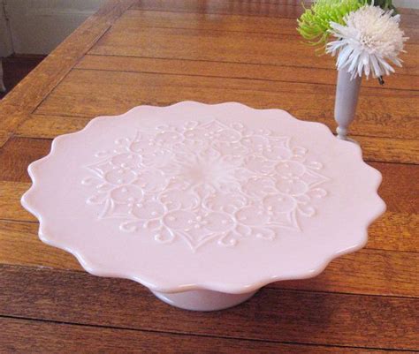 Fenton Spanish Lace Pink Milk Glass Pedestal Cake Stand Plate Etsy