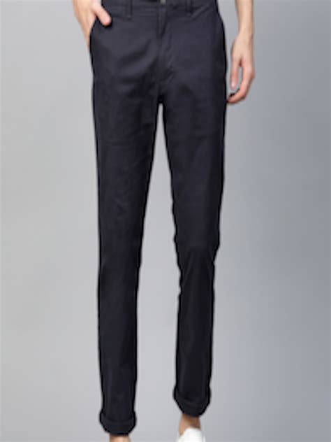 Buy Marks Spencer Men Navy Blue Slim Fit Solid Chinos Trousers For