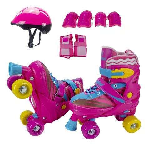 Patins Infantil Rosa Rodas Quad Sou Luna Kit Frete Gr Tis