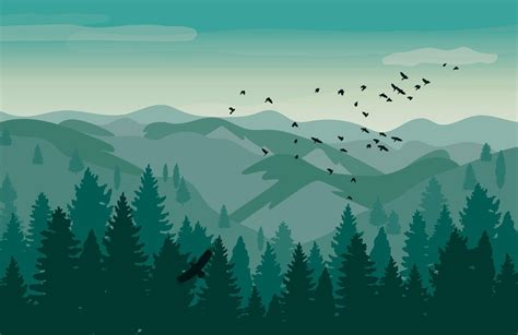 Illustrated Green Landscape Wallpaper Mural | Hovia UK | Progettazione ...