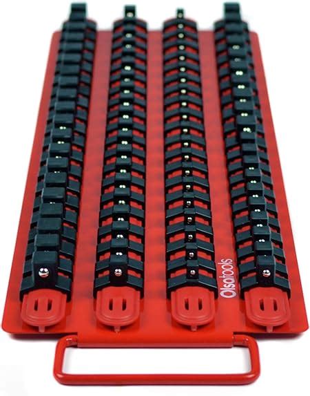 Olsa Tools Portable Socket Organizer Tray Red Rails Black Clips