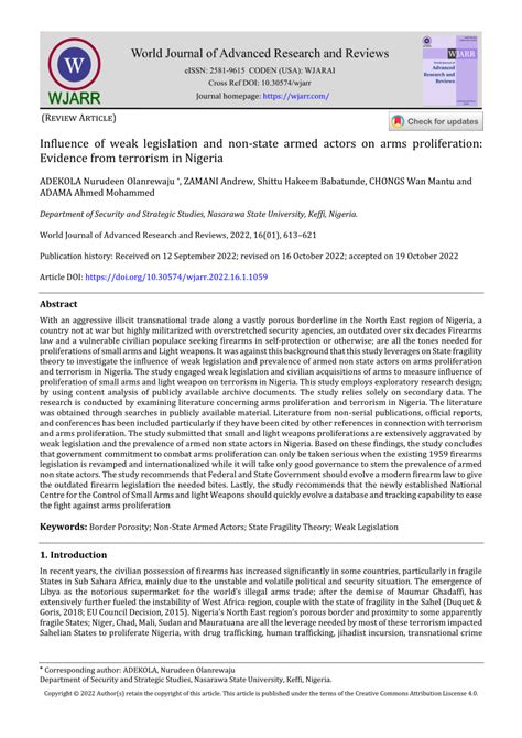 Pdf Influence Of Weak Legislation And Non State Armed Actors On Arms