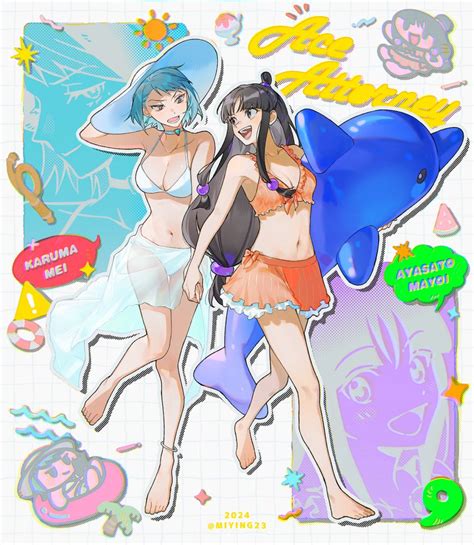 Miying Ho Ru03 15 Franziska Von Karma Maya Fey Ace Attorney 2girls Bikini Blue Hair
