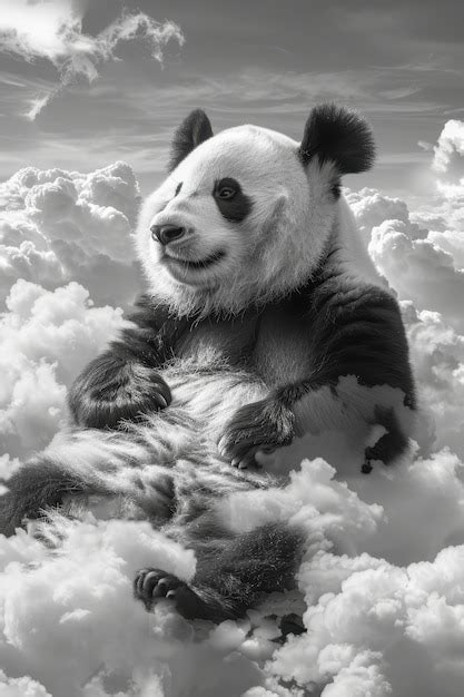 Retrato De Urso Panda Em Preto E Branco Imagem Gerada IA