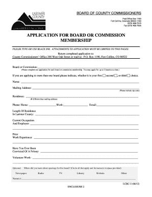 Fillable Online Larimer Application For Board Or Commission Membership