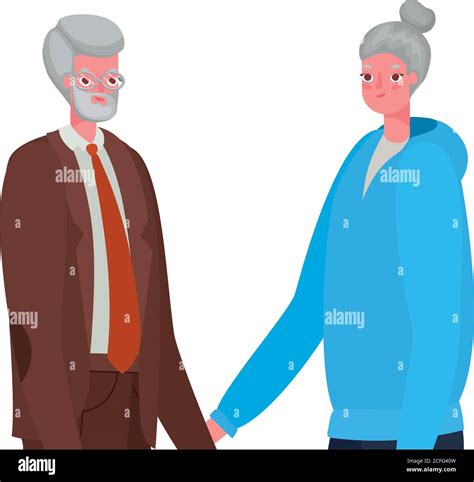 Senior Woman And Man Cartoons Holding Hands Vector Design Stock Vector