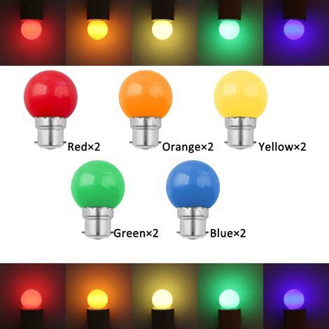 Lot de 10 Ampoule Couleur LED B22 1W, Ampoule à Baïonnette Colorées ...