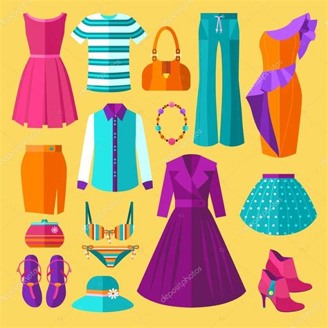 Juego de ropa y accesorios para mujeres ilustración vectorial Vector