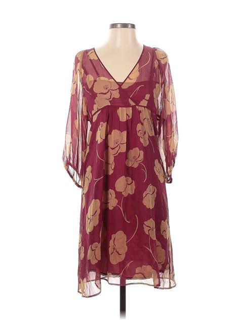 Moulinette Soeurs 100 Silk Floral Maroon Purple Casual Dress Size 2