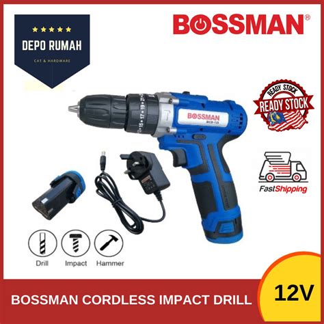 Bossman Bcd12 I Cordless Impact Hammer Drill Set Li Ion Battery 12v