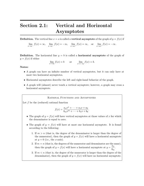 Section 2.1: Vertical and Horizontal Asymptotes