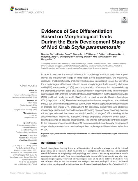 Pdf Evidence Of Sex Differentiation Based On Morphological Traits