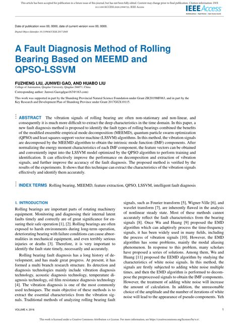 Pdf A Fault Diagnosis Method Of Rolling Bearing Based On Meemd And