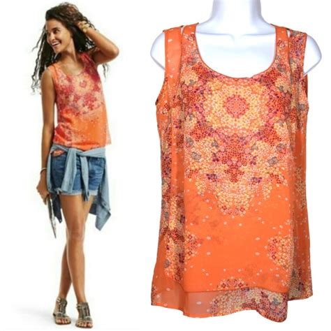 Cabi Tops Cabi Merrow Edge Orange Floral Tank Style 268 Poshmark