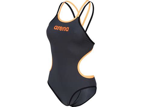 Arena One Double Badeanzug Double Cross Back 32 Asphalt Black Fluo Orange