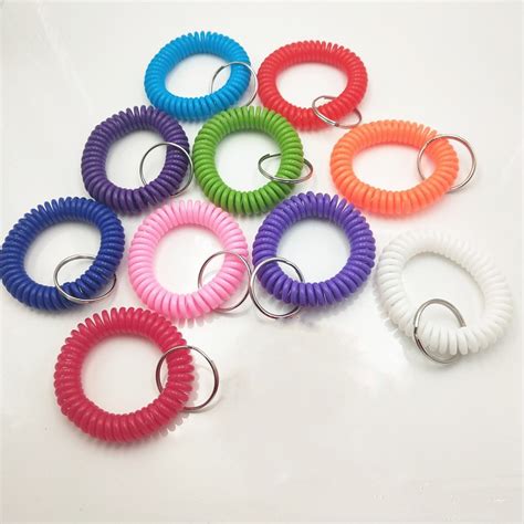 Casewin Pack Of 10 Colorful Spring Spiral Wrist Coil Key Chain Wristband Key Ring