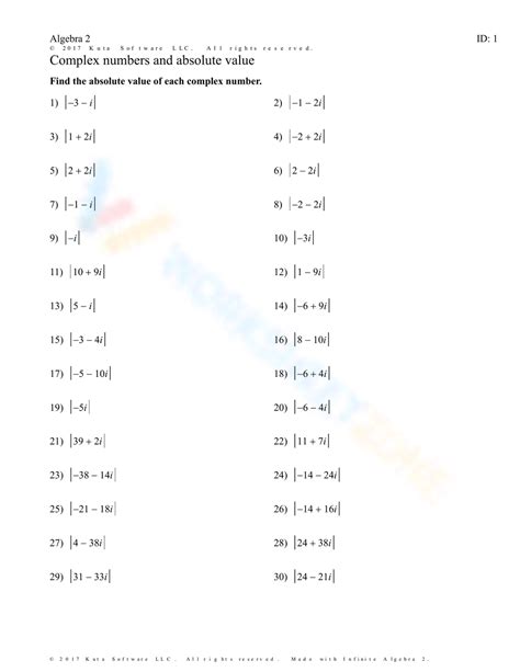 Complex Numbers And Absolute Value Worksheet