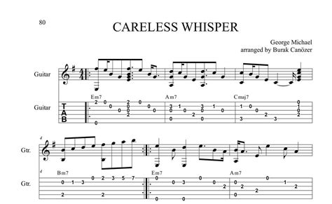 Careless Whisper Fingerstyle Guitar Tabs Etsy