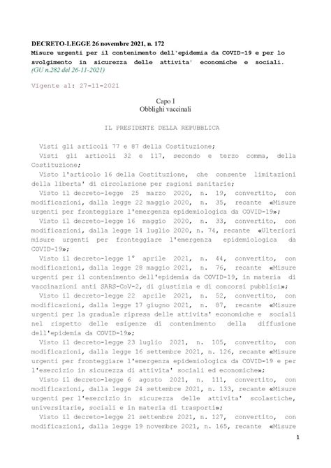 423 DECRETO LEGGE 26 NOVEMBRE 2021 N 172 MISURE URGENTI PER IL