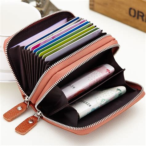 Men S Leather Double Zip Wallet Multi Card Slot Coin Purse Women S Clutch Credit Id Card Holder