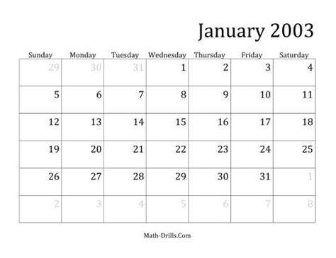 2003 Monthly Calendar