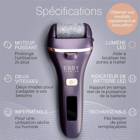 Essy Rapeuse Pieds Electrique Pédicure avec 5 Rouleaux de Remplacement