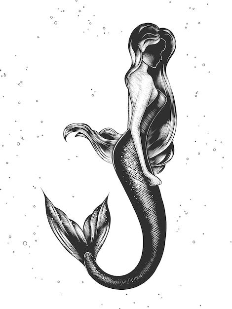 Premium Vector Hand Drawn Sketch Of Mermaid In Monochrome