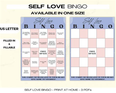 Self Love Bingo Self Care Printable Mental Health Game Self Love