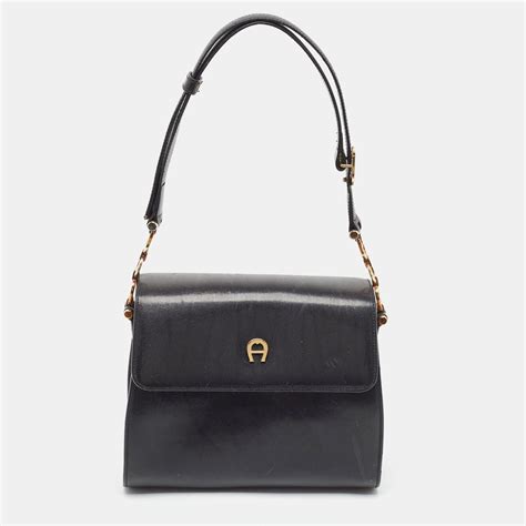 Aigner Etienne Glossy Leather Shoulder Bag In Black Lyst