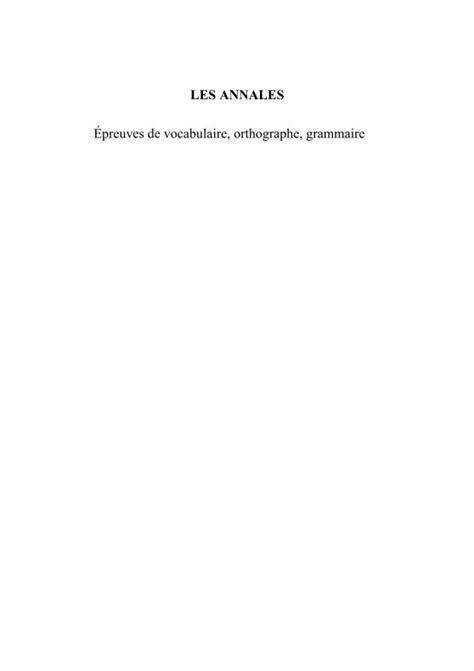 Pdf Les Annales Preuves De Vocabulaire Orthographe Micromagie