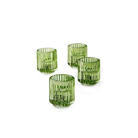 Serene Spaces Living Set Of 4 Green Ribbed Glass Votive Holders