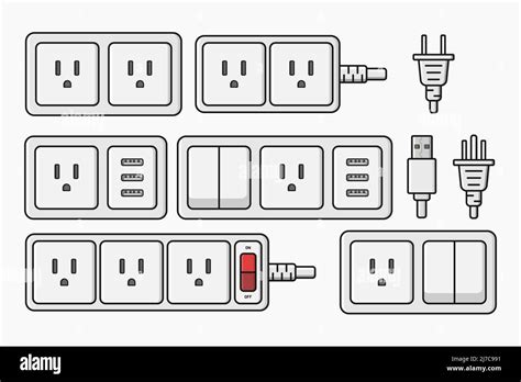 Power Outlet Plug Electric Socket Type B Switcher Set Vector Flat