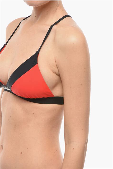 Karl Lagerfeld Top Bikini A Triangolo Bicolore Con Banda Logata Donna