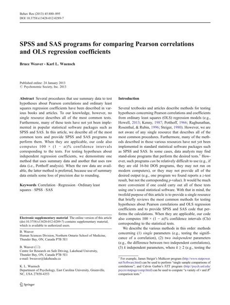 Pdf Spss And Sas Programs For Comparing Pearson Spss And Sas