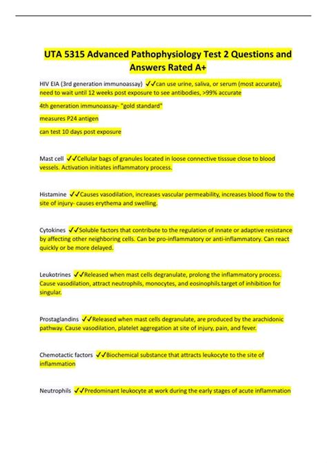 UTA 5315 Advanced Pathophysiology Test 2 Questions And Answers Rated A