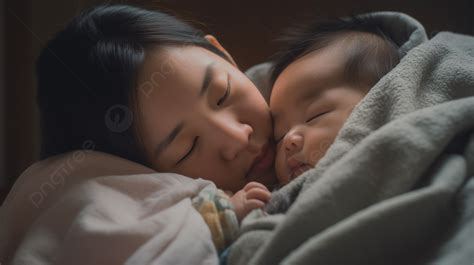 Fundo Feliz Mãe Asiática E Seu Bebê Dormindo Juntos Fundo Uma Jovem