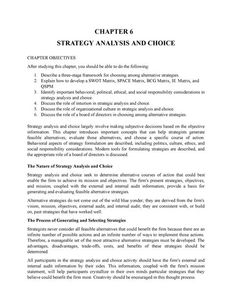 Strategy Analysis And Choice Chapter Strategy Analysis And Choice