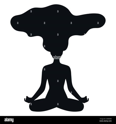 Silhouette Of Meditating Woman With Floating Hair Female Sitting In