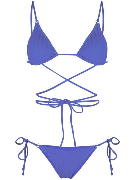 Bikini Lovers Olivia Ribbed Triangle Bikini In Blue Modesens