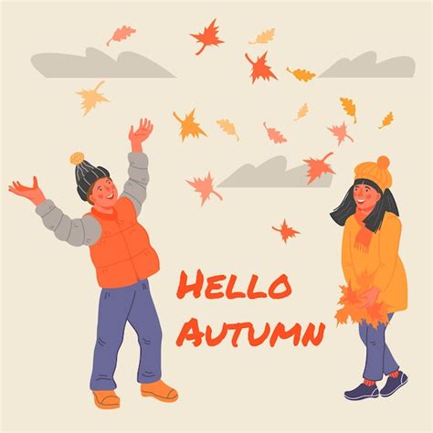 Premium Vector Hello Autumn Seasonal Banner Design With Happy