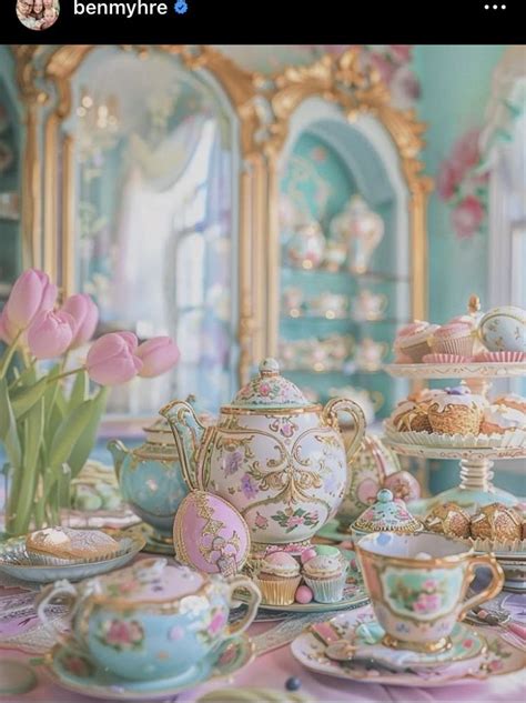 pin  marinna cook  pastels tea cups vintage teapot decor tea