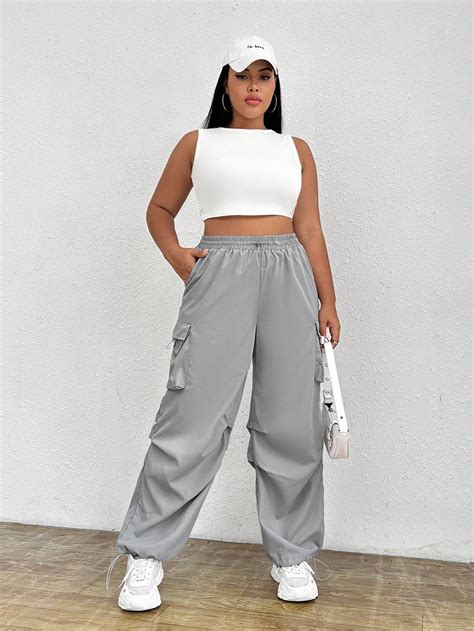 Shein Coolane Plus Flap Pocket Side Drawstring Waist Cargo Pants