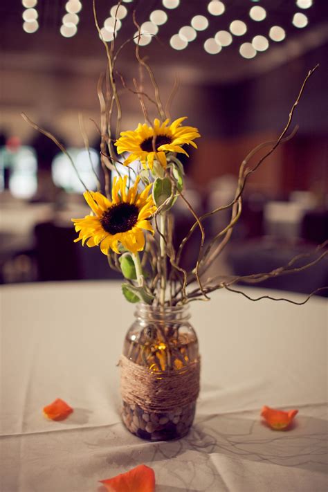 Centerpiece In Mason Jar Toni S Bloomers Sunflower Wedding