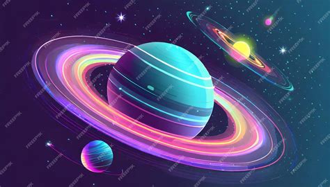 Premium Photo Colorful Bright 3d Planet With Glowing Neon Rings