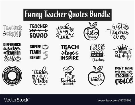 Funny teacher quotes svg cut files designs bundle Vector Image