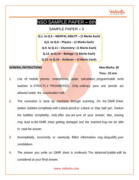 Nso Science Olympiad Sample Paper 3 For Class 6 With Solutions